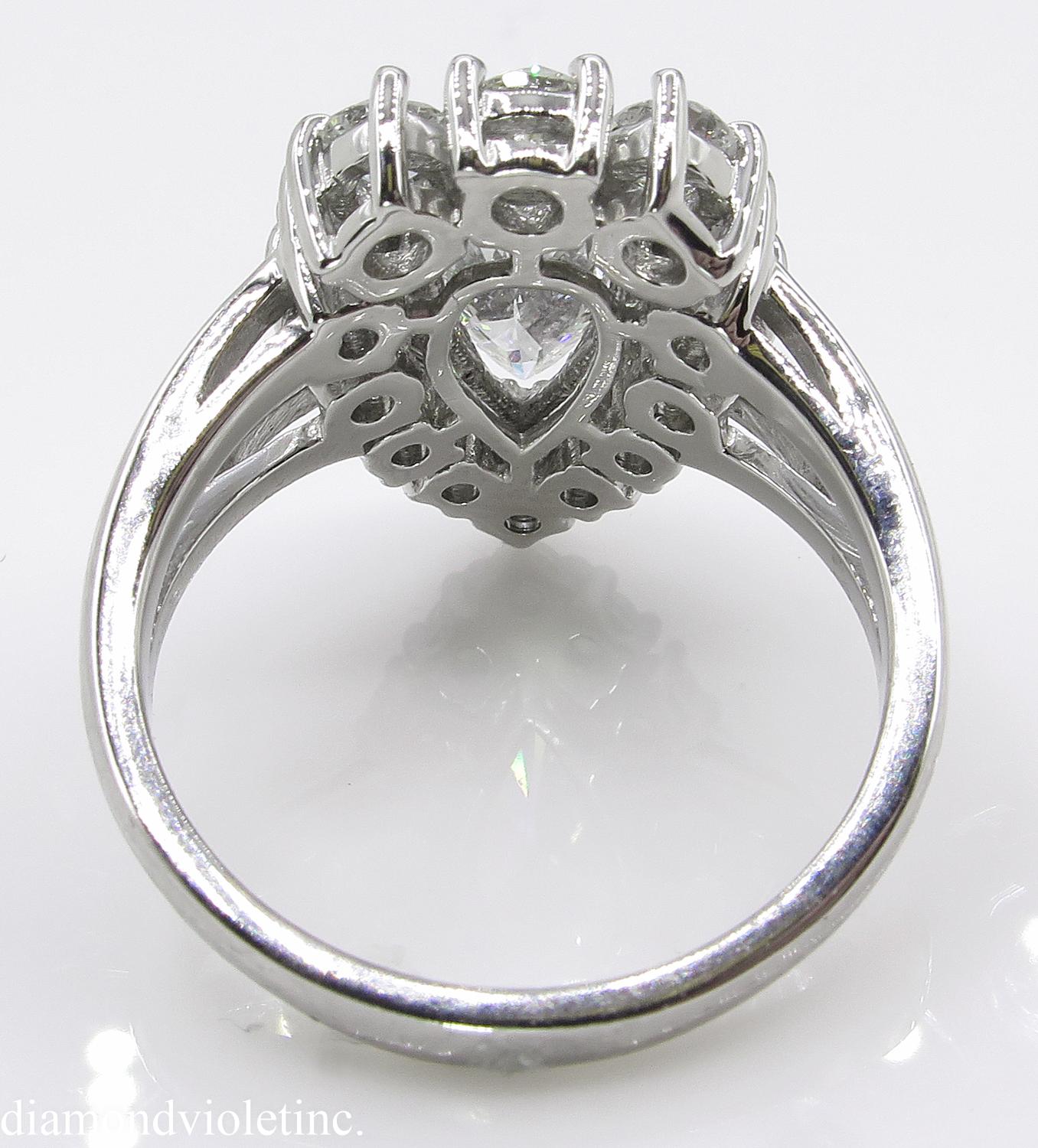 2.13 Carat Vintage Pear Diamond Cluster Engagement Platinum Ring EGL, USA 2
