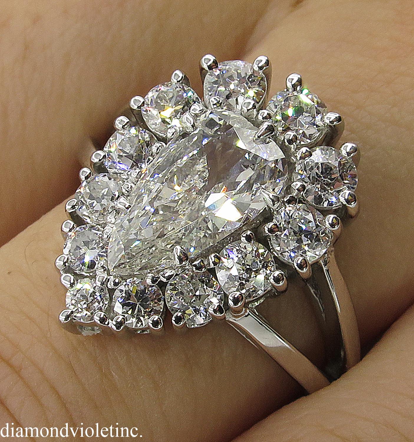 2.13 Carat Vintage Pear Diamond Cluster Engagement Platinum Ring EGL, USA 3