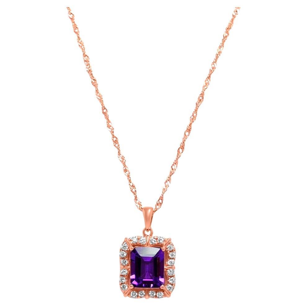 18K Rose Gold Plated 2.13 Ctw Amethyst Pendant Wedding Necklace For Women   