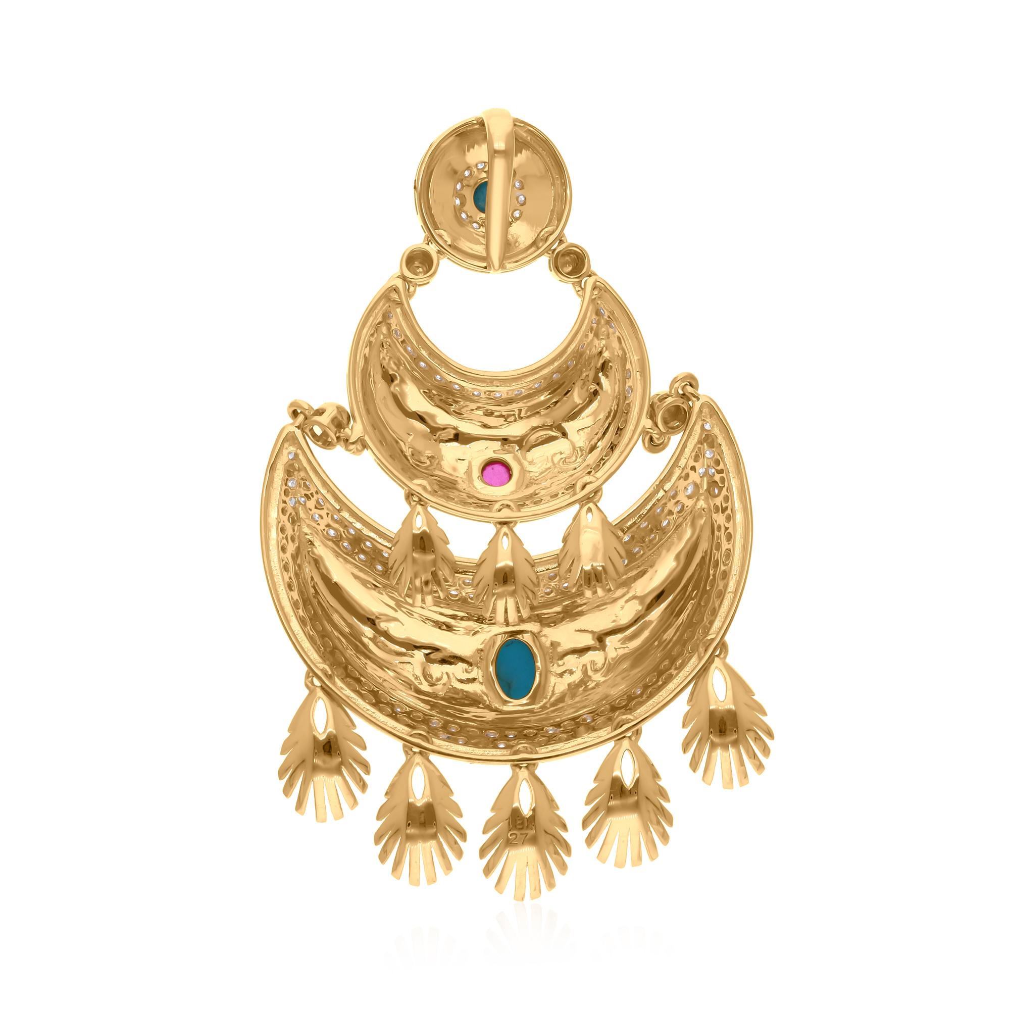 2.13TCW Collana con ciondolo di diamanti in pietre miste in oro giallo 18k Gioielli fatti a mano In condizioni Nuovo in vendita a Diera, Dubai