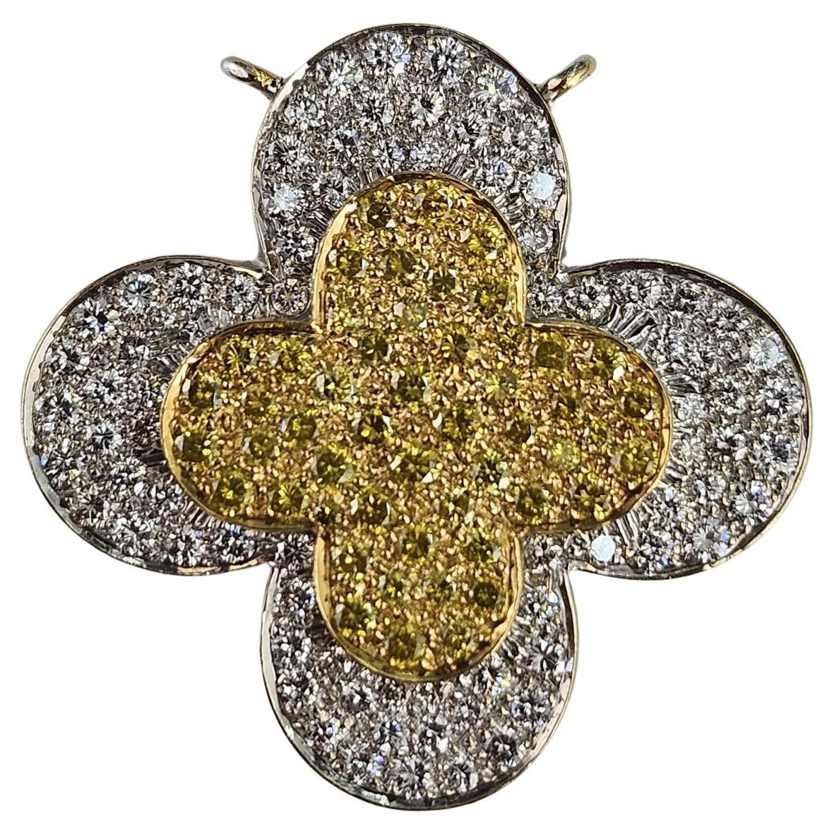 2.14 Canary and White Diamond Clover Pendant For Sale