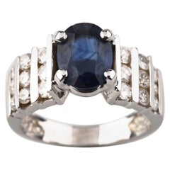 Anillo de oro blanco de 14 quilates con zafiro azul solitario y diamante de 2,14 quilates