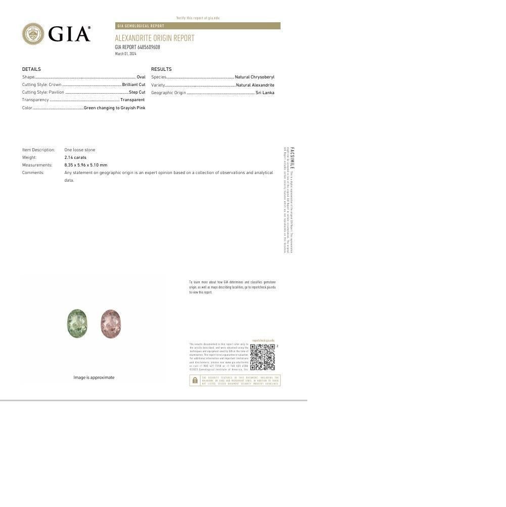 Donna Anello aureolato in platino con diamante alessandrite di Ceylon da 2,14 carati, certificato GIA in vendita