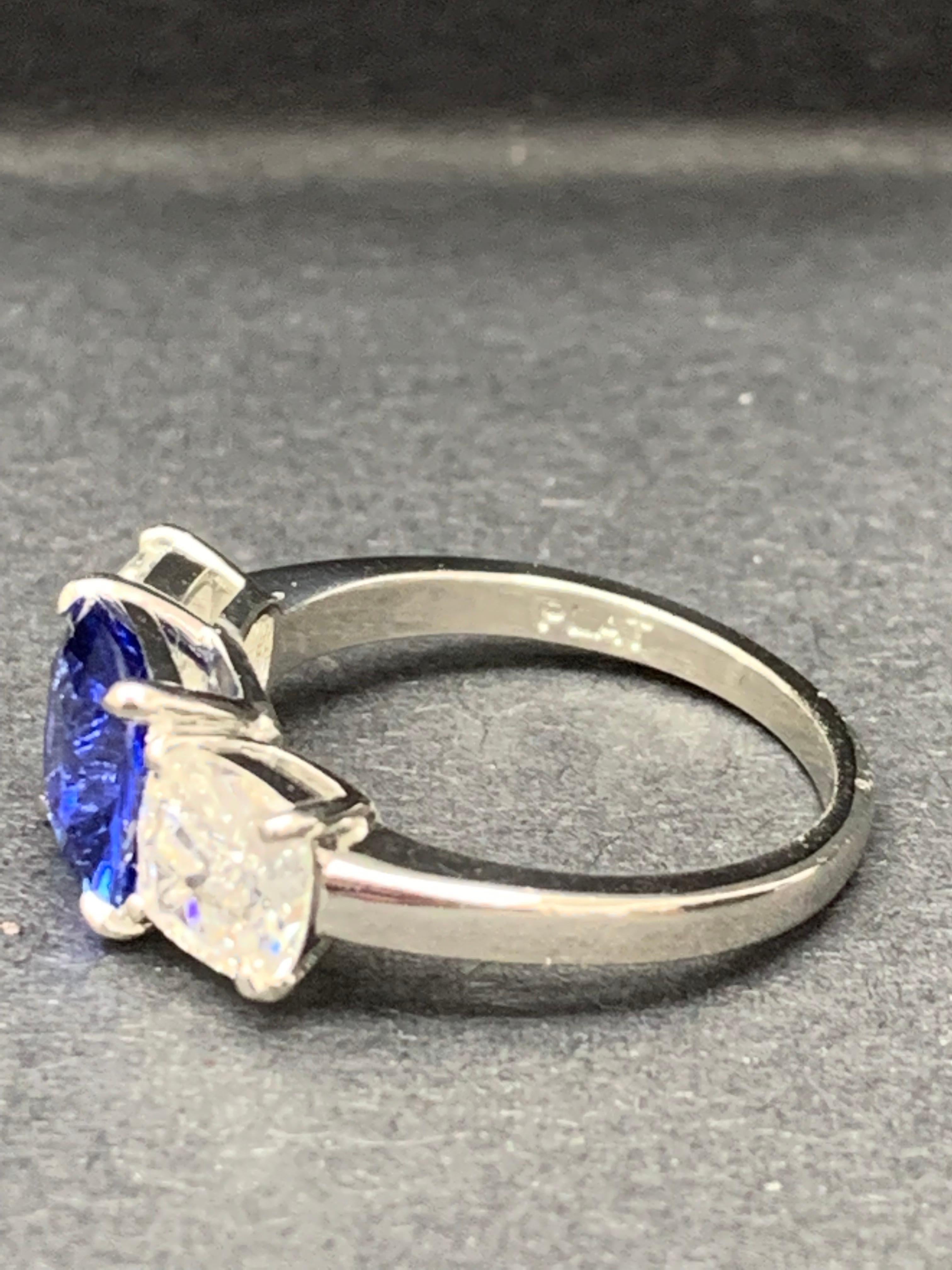2.14 Carat Cushion Cut Sapphire and Diamond Three-Stone Engagement Platinum Ring For Sale 5