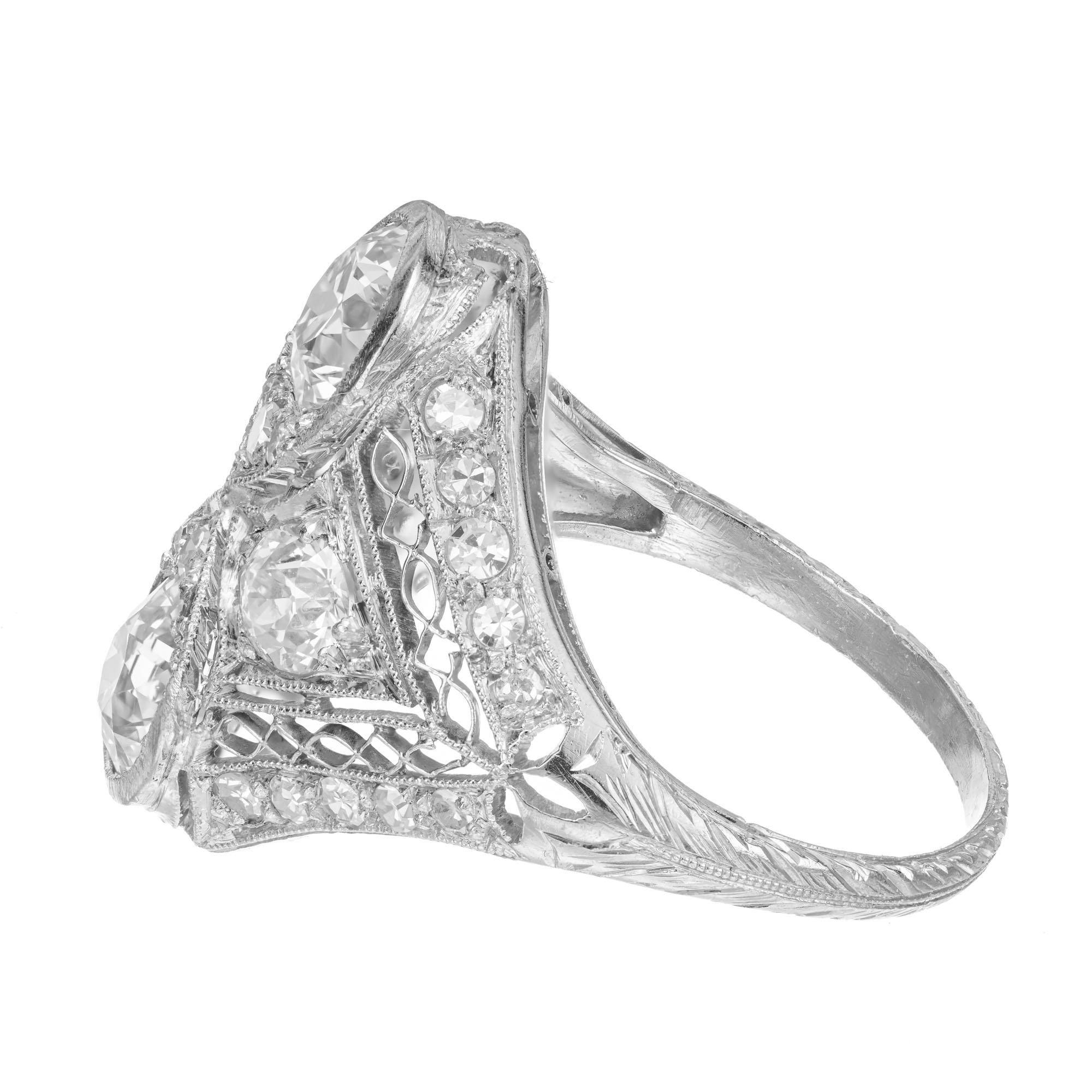 2.14 Carat Diamond Filigree Old European Cut Platinum Ring For Sale 1