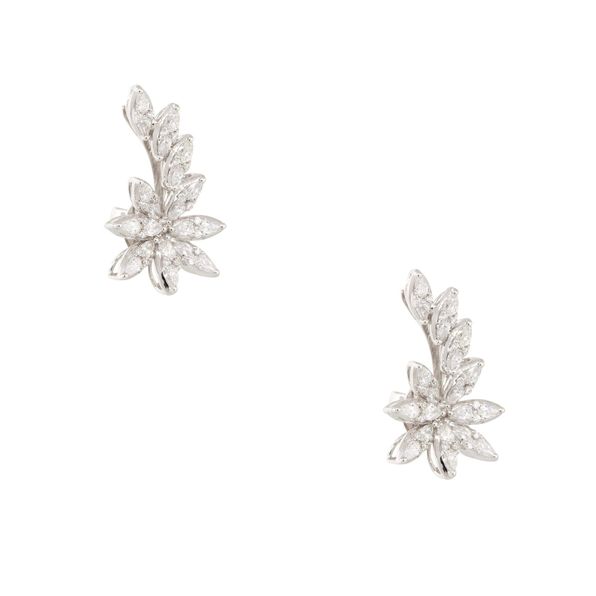 Modern 2.14 Carat Diamond Flower Crawler Earrings 18 Karat in Stock For Sale
