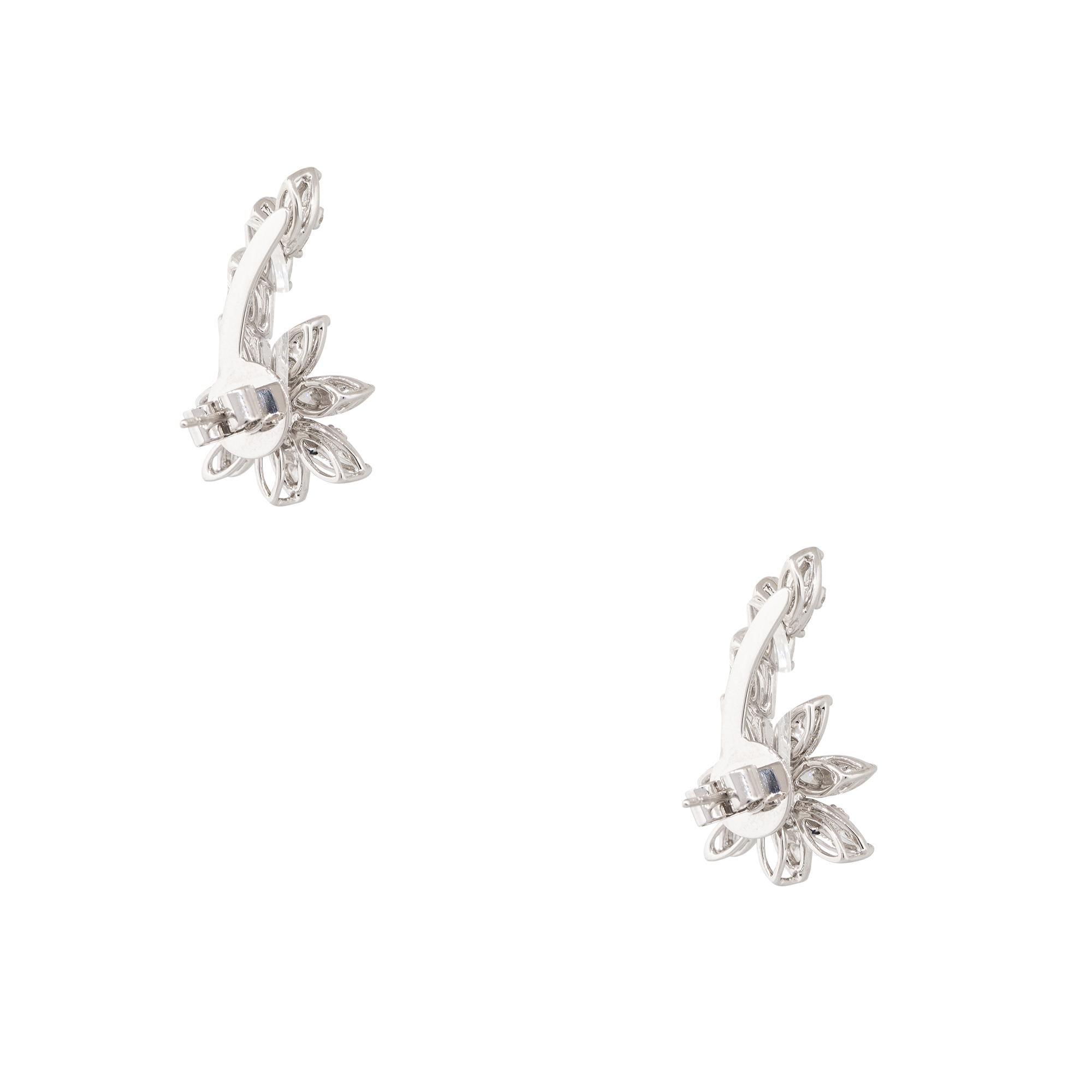 2.14 Carat Diamond Flower Crawler Earrings 18 Karat in Stock In Excellent Condition For Sale In Boca Raton, FL