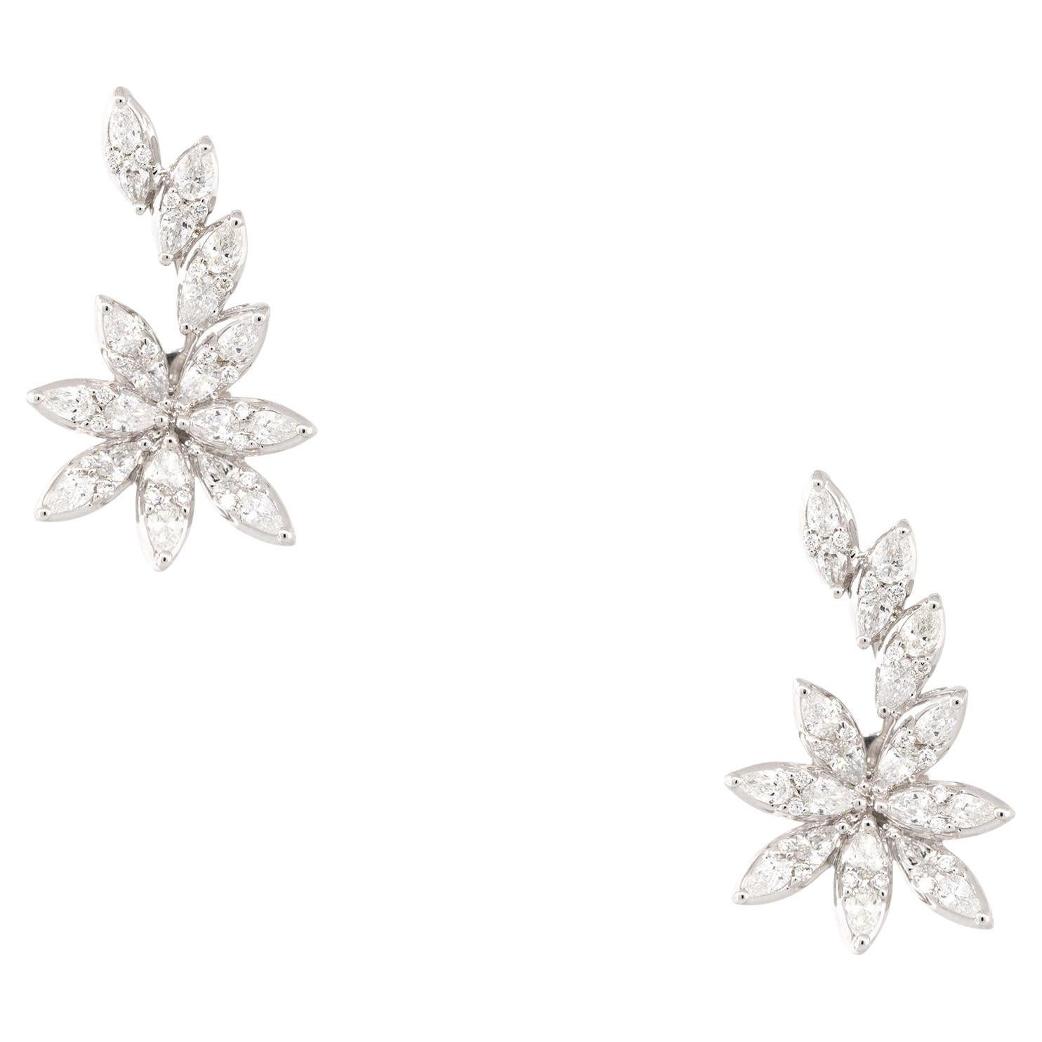 2.14 Carat Diamond Flower Crawler Earrings 18 Karat in Stock