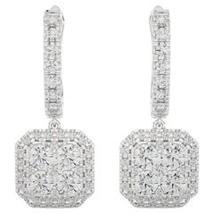 2.14 Carat Diamond Moonlight Cushion Cluster Earring in 14K White Gold