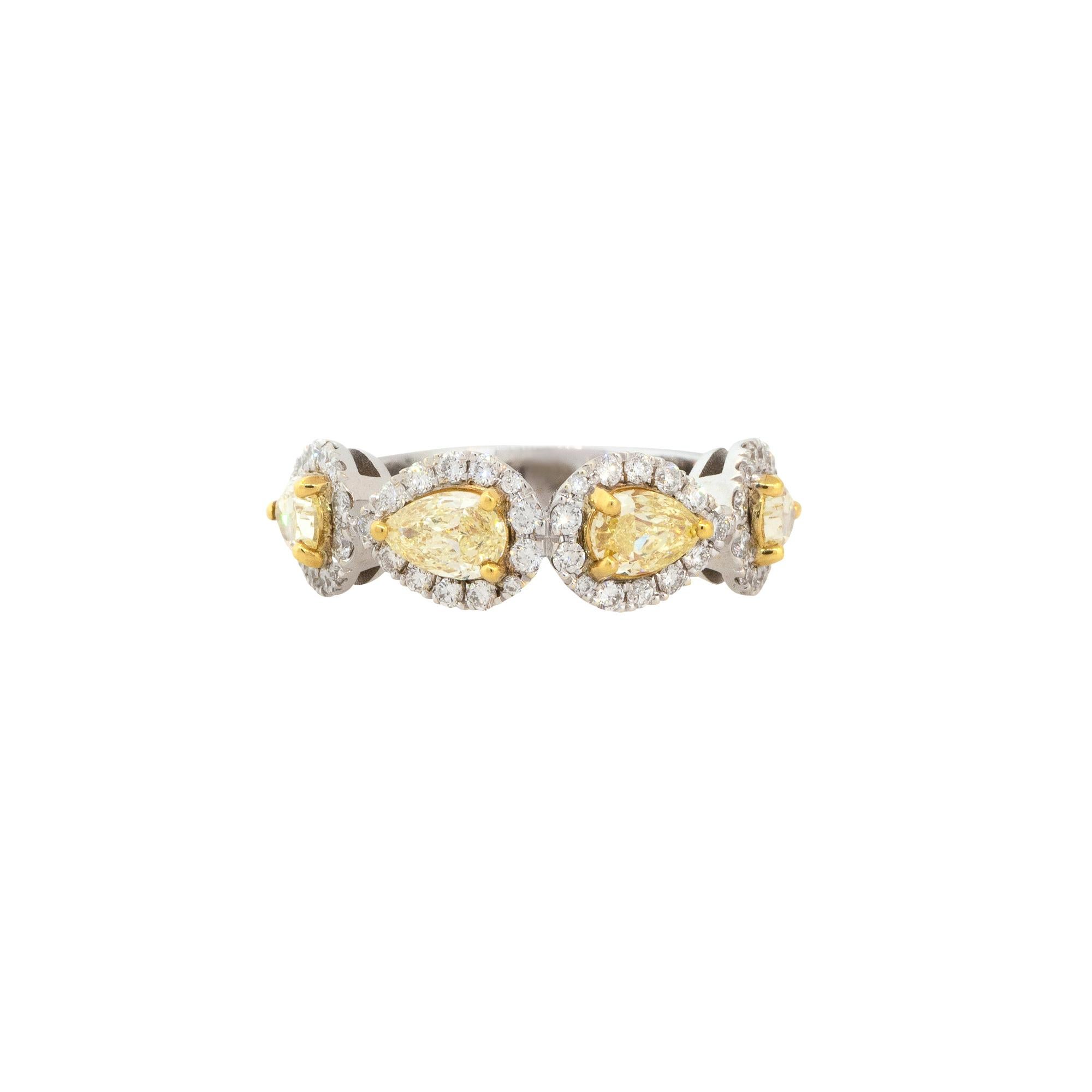 Women's 2.14 Carat Fancy Yellow Pear Shaped Halo Diamond Ring 18 Karat in Stock For Sale