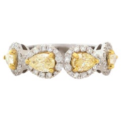 Bague en or 18 carats avec halo de diamants jaunes fantaisie en forme de poire de 2,14 carats
