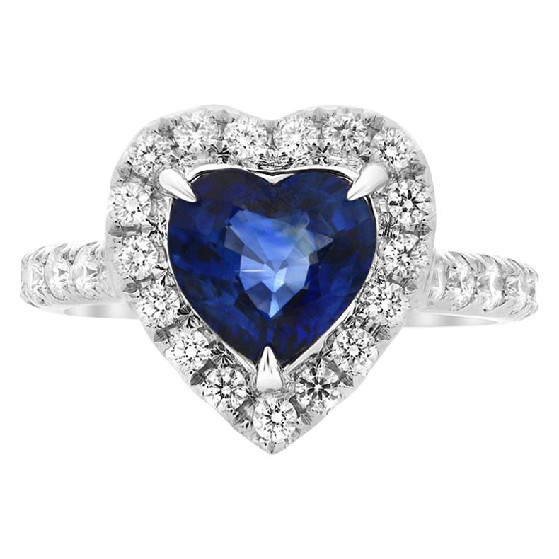 2.14 Carat G.I.A Certified Heart-Shaped Sapphire and Diamond Halo Ring 18 Karat