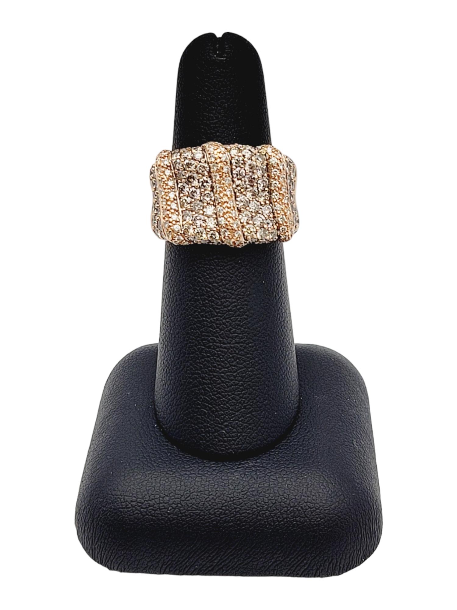 2.14 Carat Light Brown Diamond Pave Band Ring in Polished 14 Karat Rose Gold For Sale 5