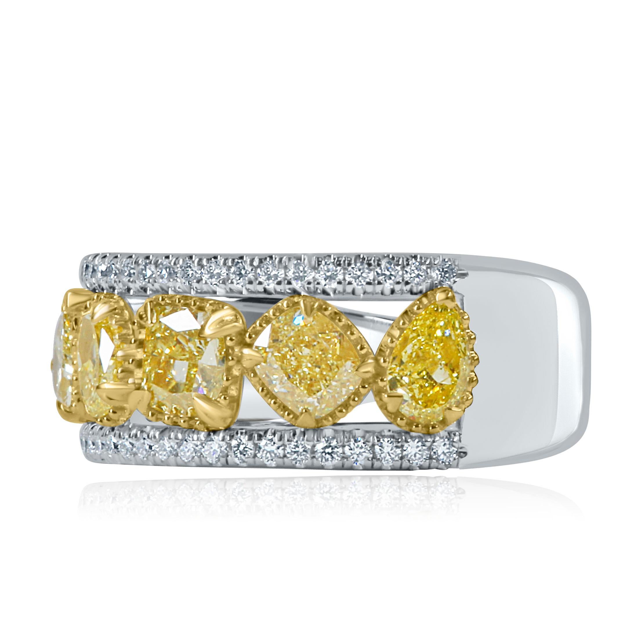 Alliance en or blanc 14 carats avec diamants jaunes multiformes de 2,14 carats en vente 6