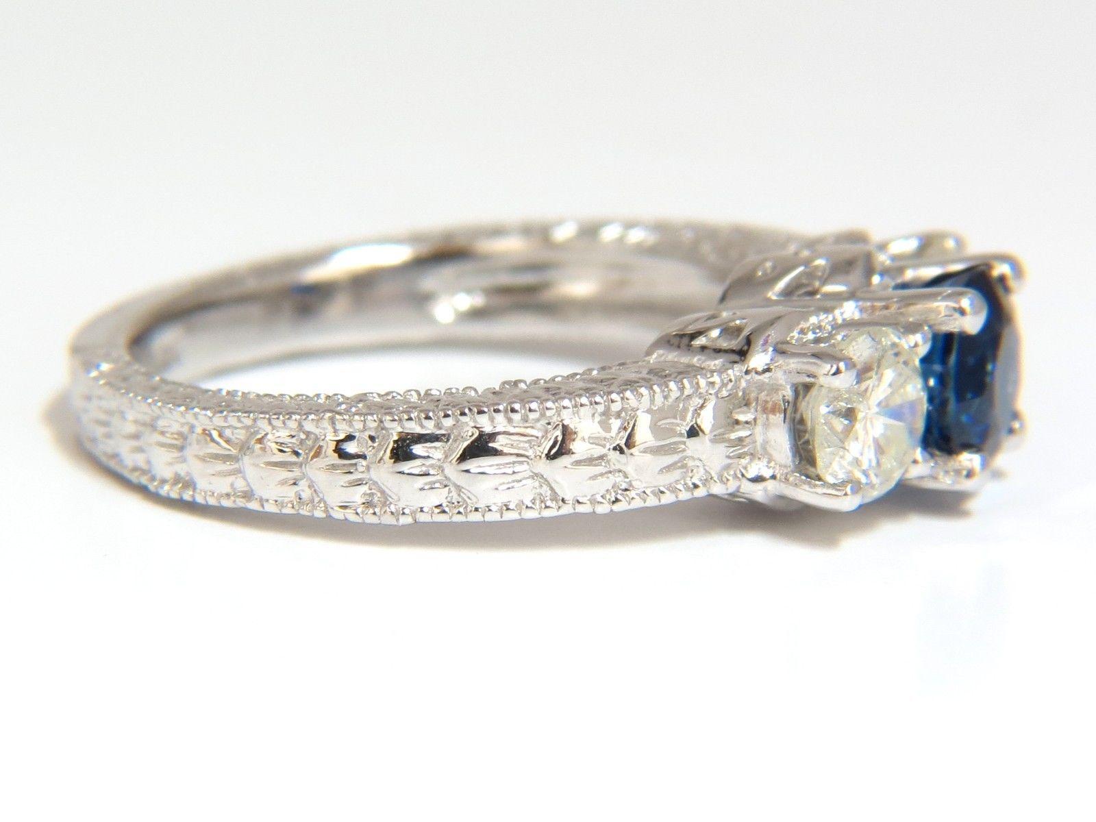 2.14 Carat Natural Blue Sapphire Diamonds Ring 14 Karat Classic Edwardian Deco For Sale 1