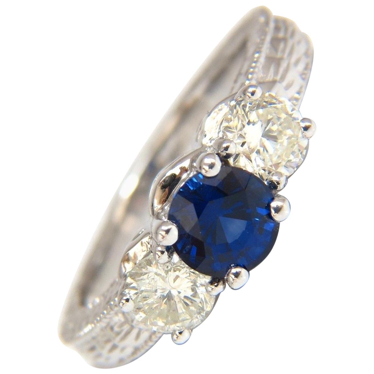 2.14 Carat Natural Blue Sapphire Diamonds Ring 14 Karat Classic Edwardian Deco