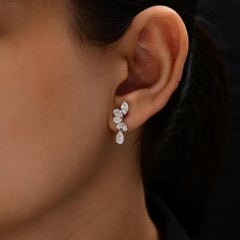 Multi-Cut Diamond Drop Earrings with Pear, Marquise & Round 18K Solid White Gold