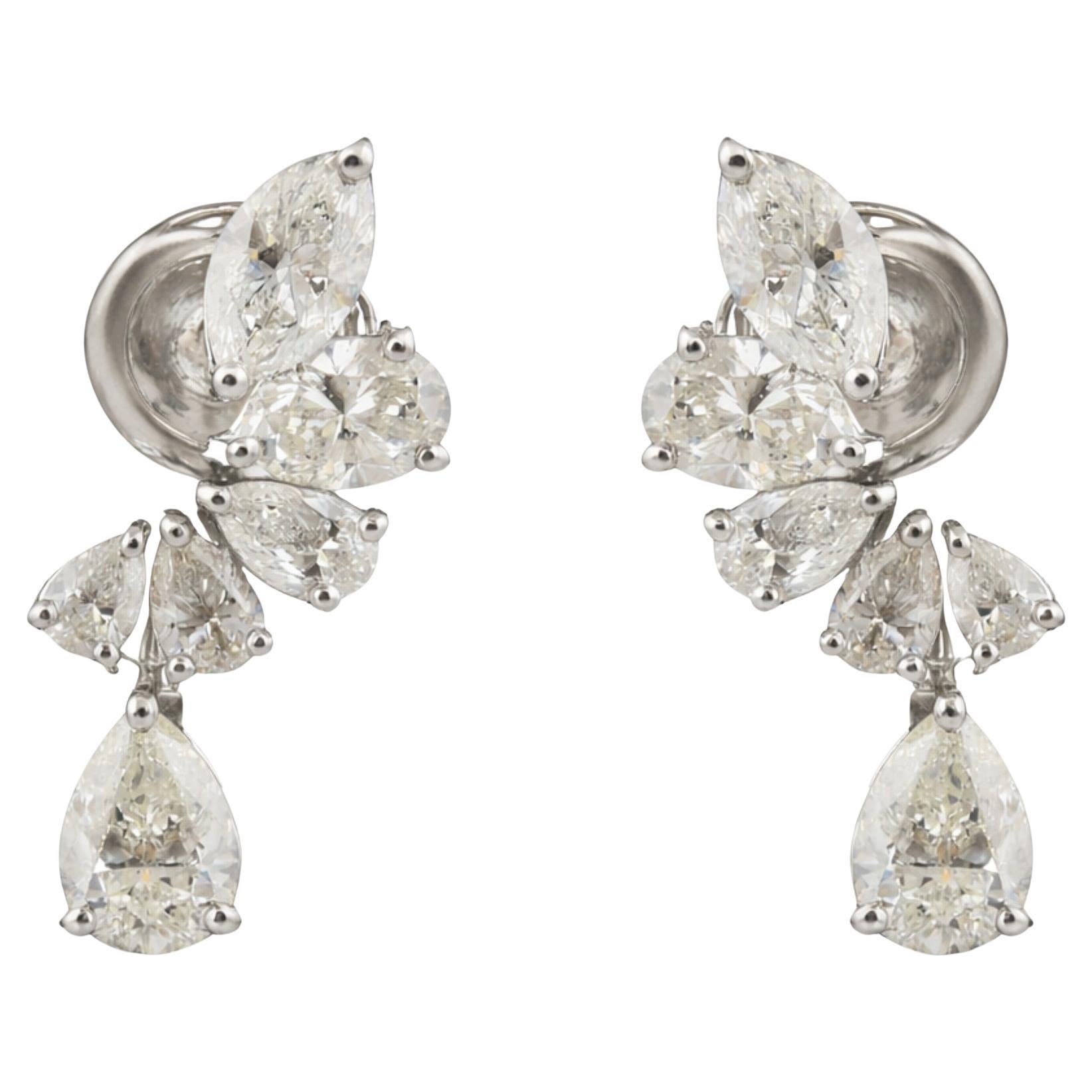 Multi-Cut Diamond Drop Earrings with Pear, Marquise & Round 18K Solid White Gold