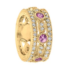 2.14 Carat Natural Pink Sapphire and Diamond Eternity Ring 14 Karat Yellow Gold