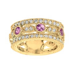 2.14 Carat Natural Pink Sapphire and Diamond Eternity Ring 14 Karat Yellow Gold