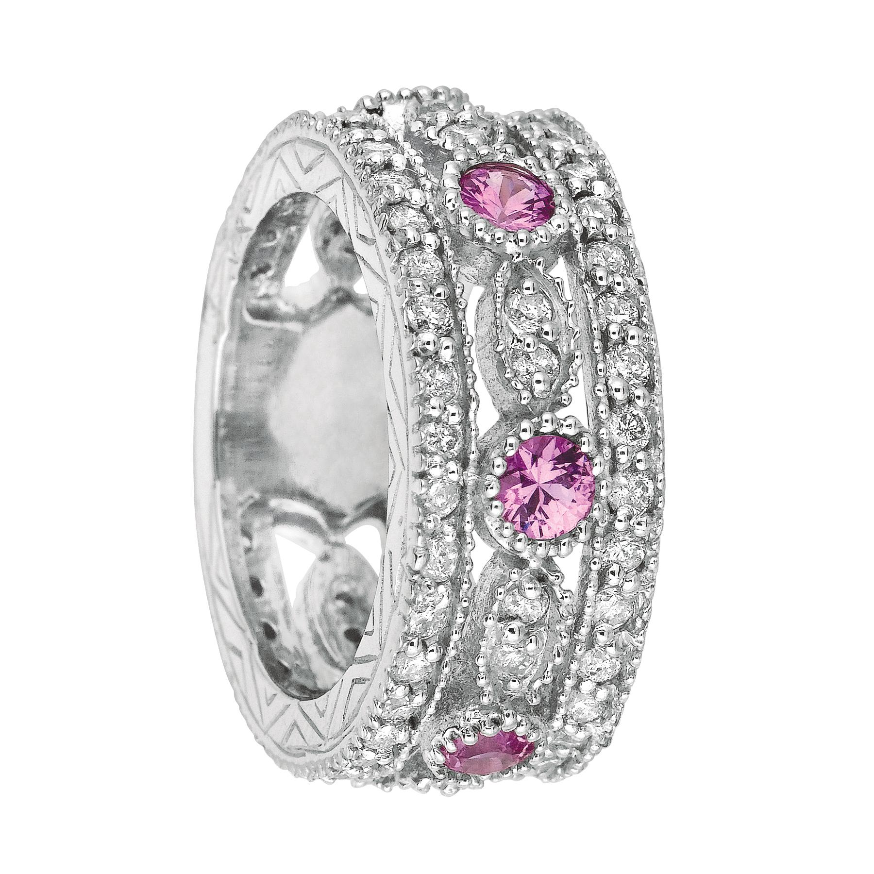 Anillo Eternidad Zafiro Rosa Natural y Diamante 2,14 Quilates Oro Amarillo 14 Kilates Corte redondo en venta