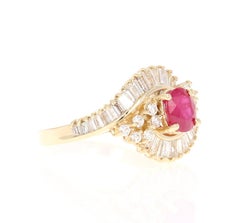 2.14 Carat Natural Ruby Diamond 14 Karat Yellow Gold Ballerina Cluster Ring