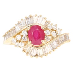 2.14 Carat Natural Ruby Diamond 14 Karat Yellow Gold Ballerina Cluster Ring