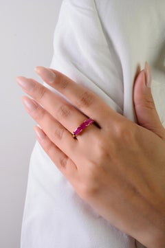 2.14 Carat Natural Ruby Three-Stone Band Ring for Her in 14K Solid Yellow Gold