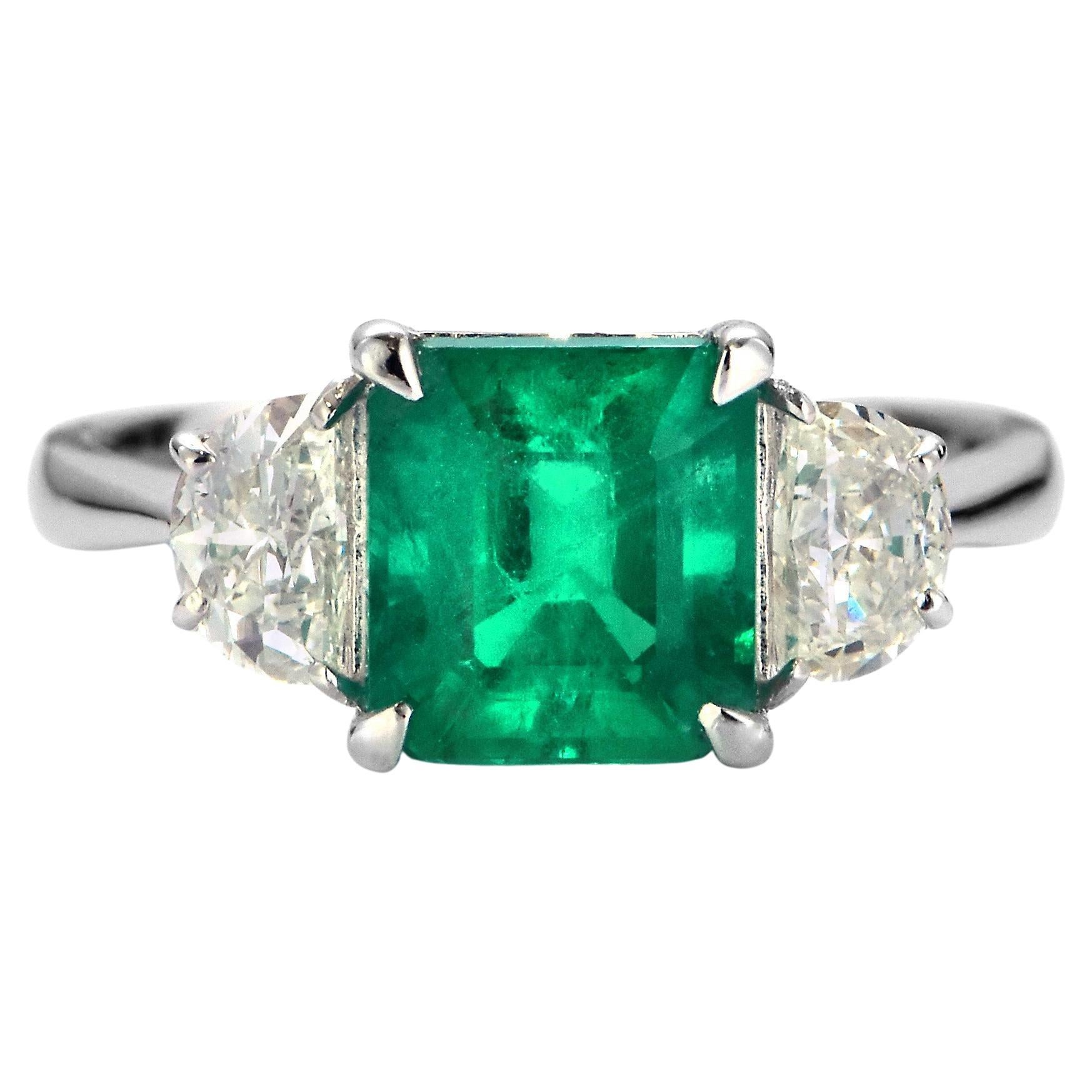 Anillo de diamantes y esmeralda colombiana verde vivo natural de 2,14 quilates fabricado en platino