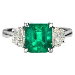 Anillo de diamantes y esmeralda colombiana verde vivo natural de 2,14 quilates fabricado en platino
