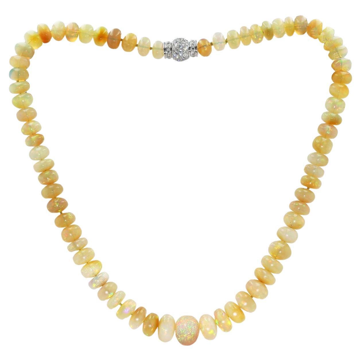 214 Carat Opal Beads & Pavé Diamond Clasp Necklace For Sale