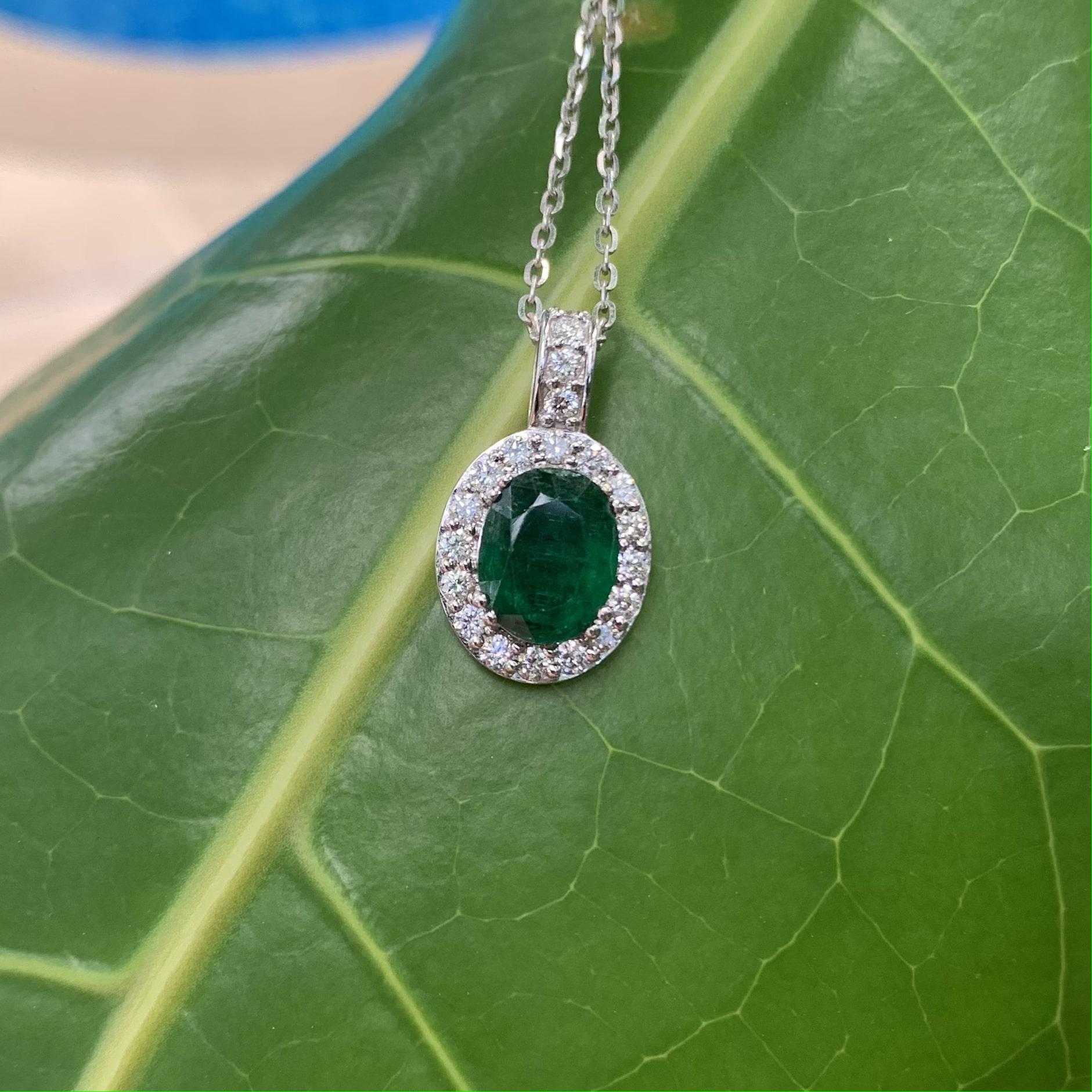 Oval Cut 2.14 Ct Zambian Emerald Pendant with Halo Diamonds in 18K Gold