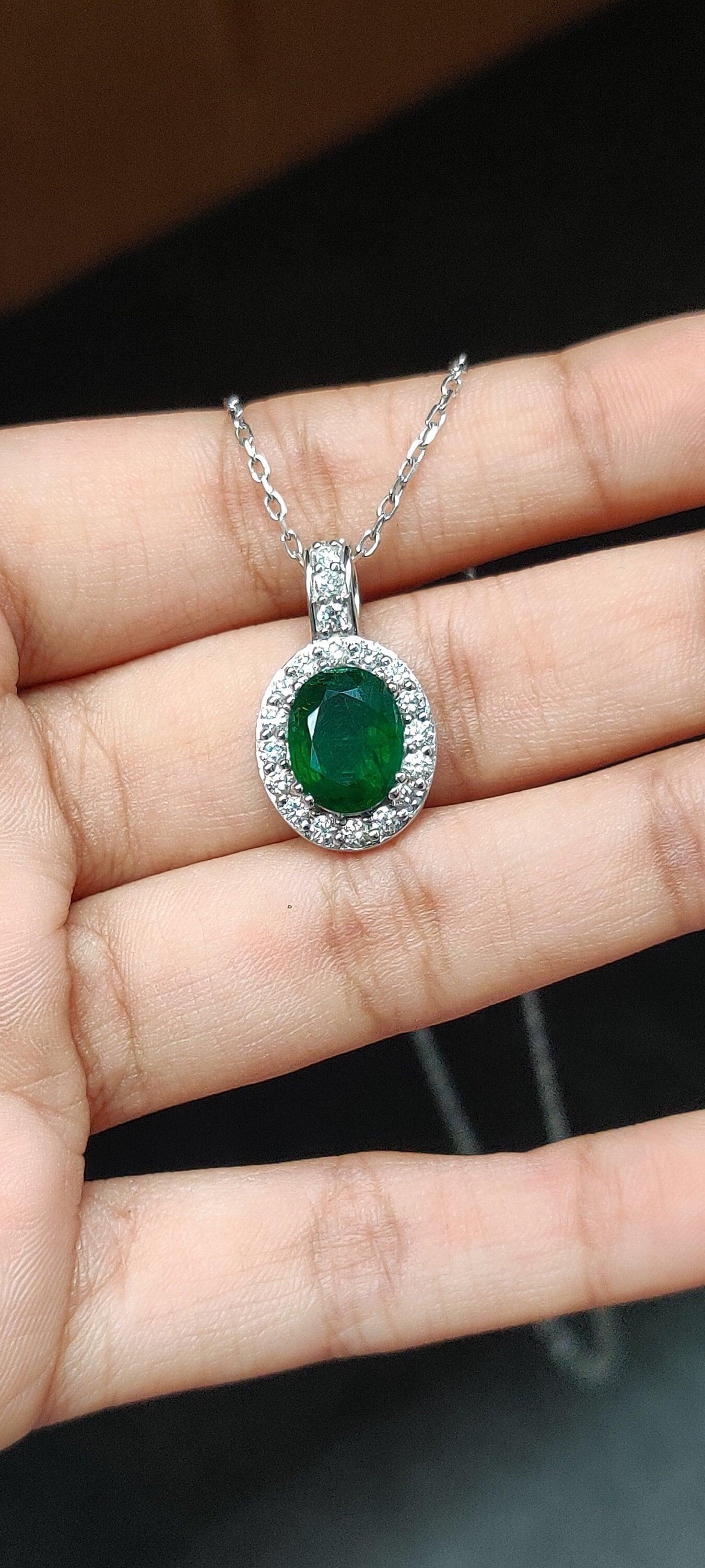 2.14 Ct Zambian Emerald Pendant with Halo Diamonds in 18K Gold 2