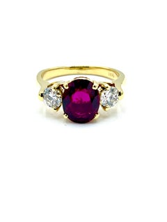 2.14 Carat Oval Ruby and Round Brilliant Diamond 18K Gold Ring