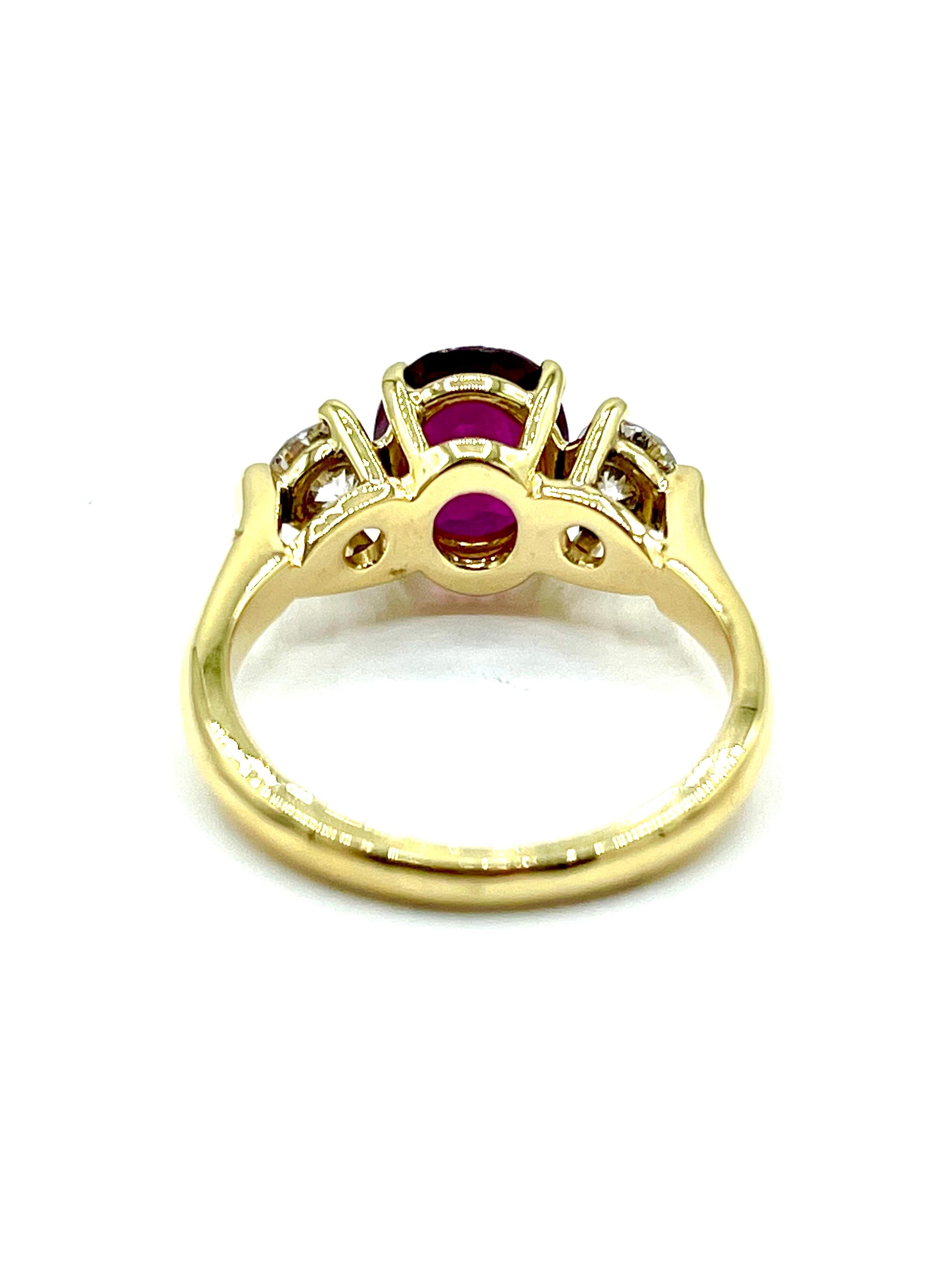 Oval Cut 2.14 Carat Oval Ruby and Round Brilliant Diamond 18K Gold Ring For Sale