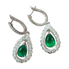 2.14 Carat Pear Shape Emerald and Diamond Dangling Earring