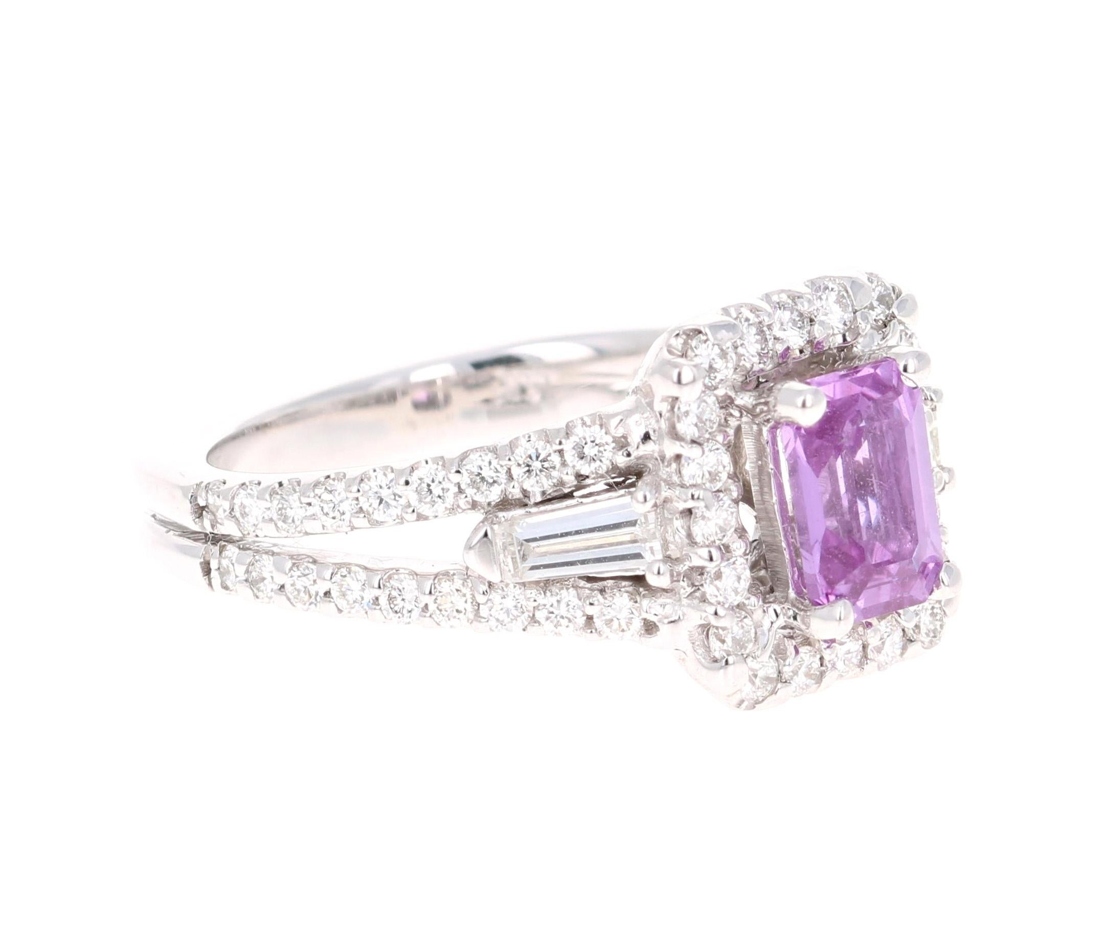 Pink Sapphire and Diamond Ring! Can be an everyday ring or a unique Engagement Ring!

This beautiful ring has a Emerald Cut Pink Sapphire that weights 1.17 Carats. It is completely natural and has not been heated. The GIA Certificate Number is: