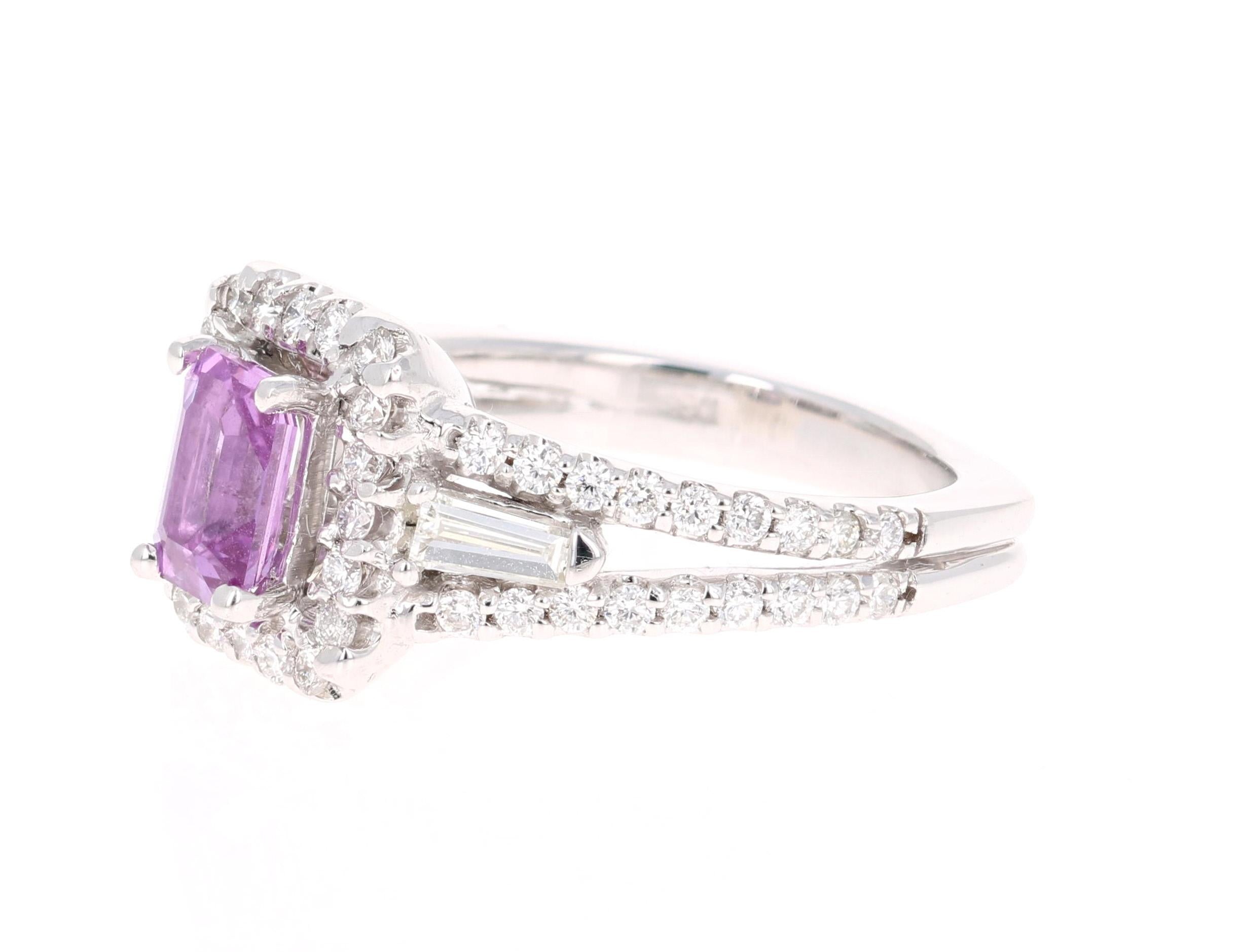 Modern 2.14 Carat Pink Sapphire Diamond 14 Karat White Gold Ring GIA Certified