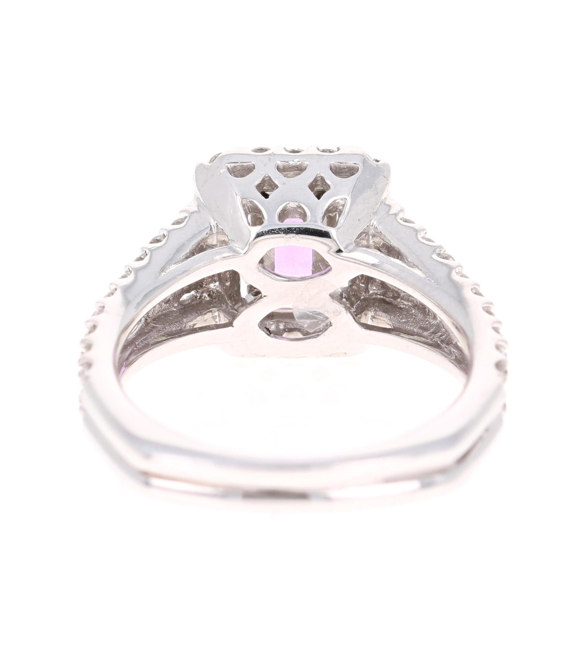 Emerald Cut 2.14 Carat Pink Sapphire Diamond 14 Karat White Gold Ring GIA Certified