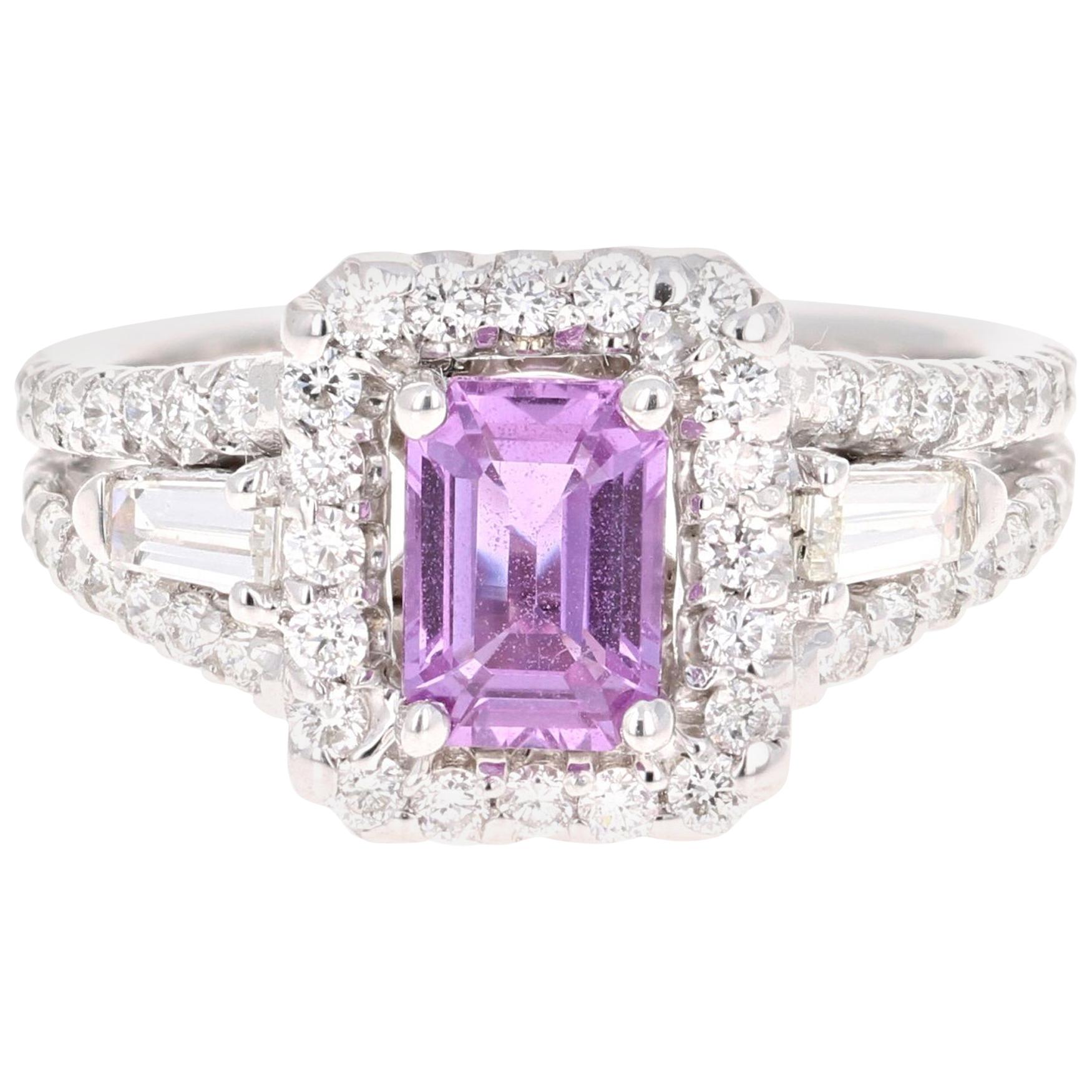 2.14 Carat Pink Sapphire Diamond 14 Karat White Gold Ring GIA Certified