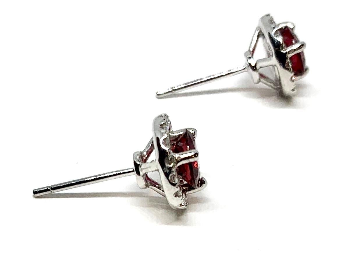 Artisan 2.14 ct. t.w. Red Spinel Round and Diamond Halo 18k White Gold Stud Earrings