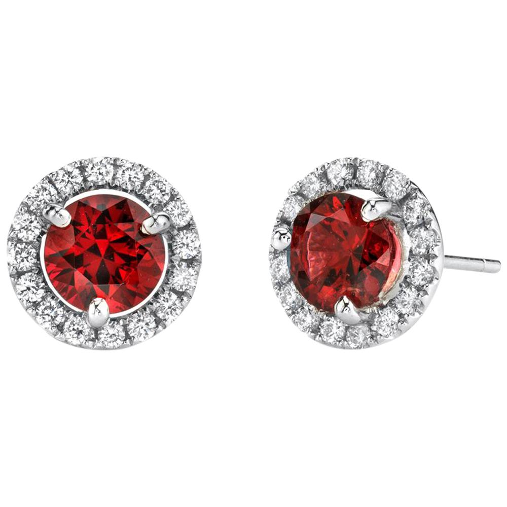 2.14 ct. t.w. Red Spinel Round and Diamond Halo 18k White Gold Stud Earrings