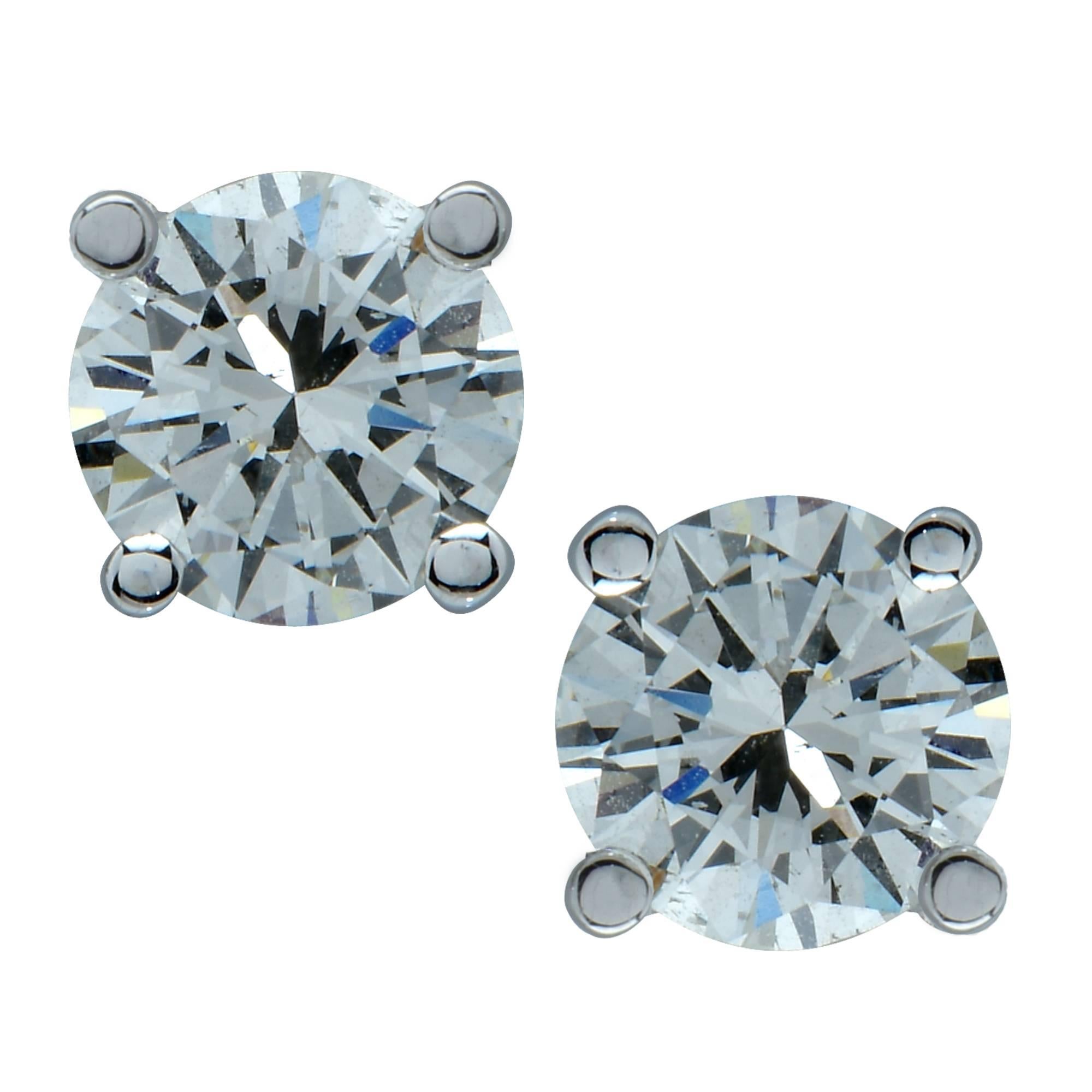Vivid Diamonds 2.14 Carat Round Brilliant Cut Diamond Stud Earrings