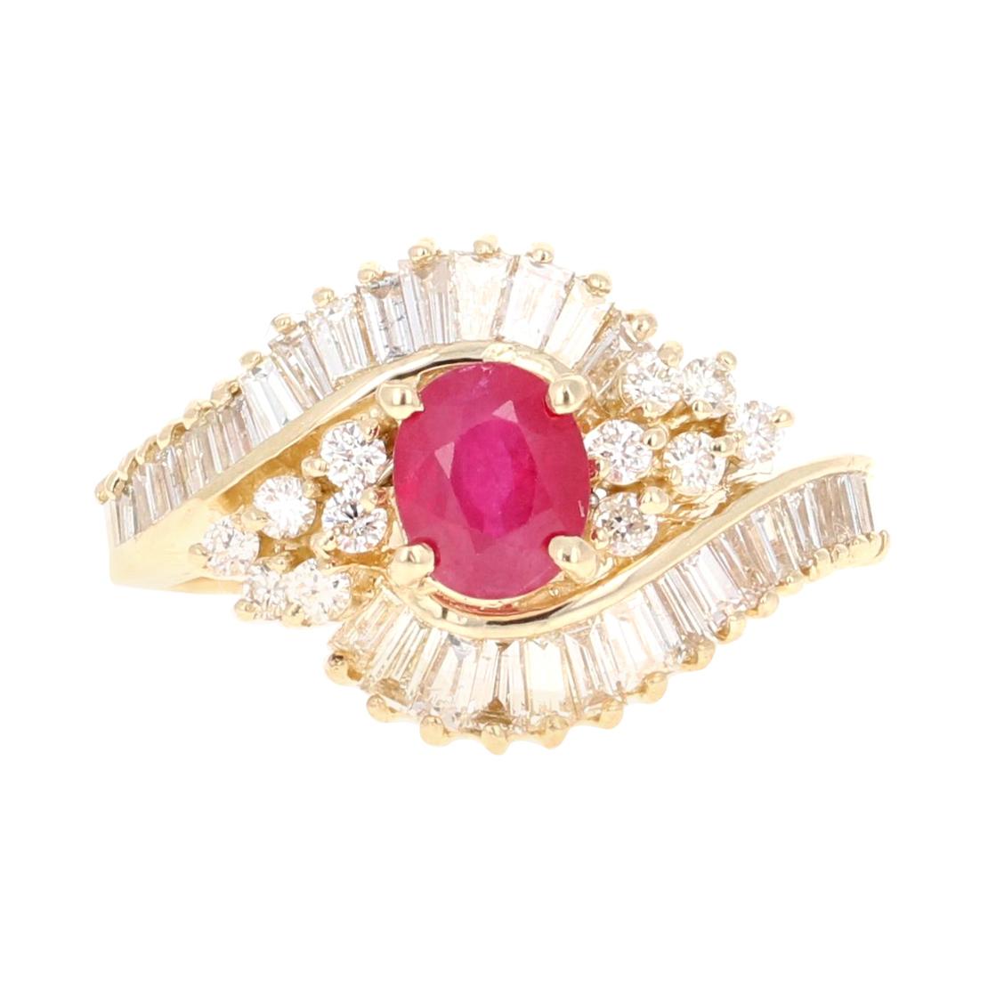 2.14 Carat Ruby Diamond Yellow Gold Bridal Ring For Sale