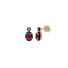 Pendientes de oro amarillo con rubí de 2,14 quilates, diamantes y esmalte