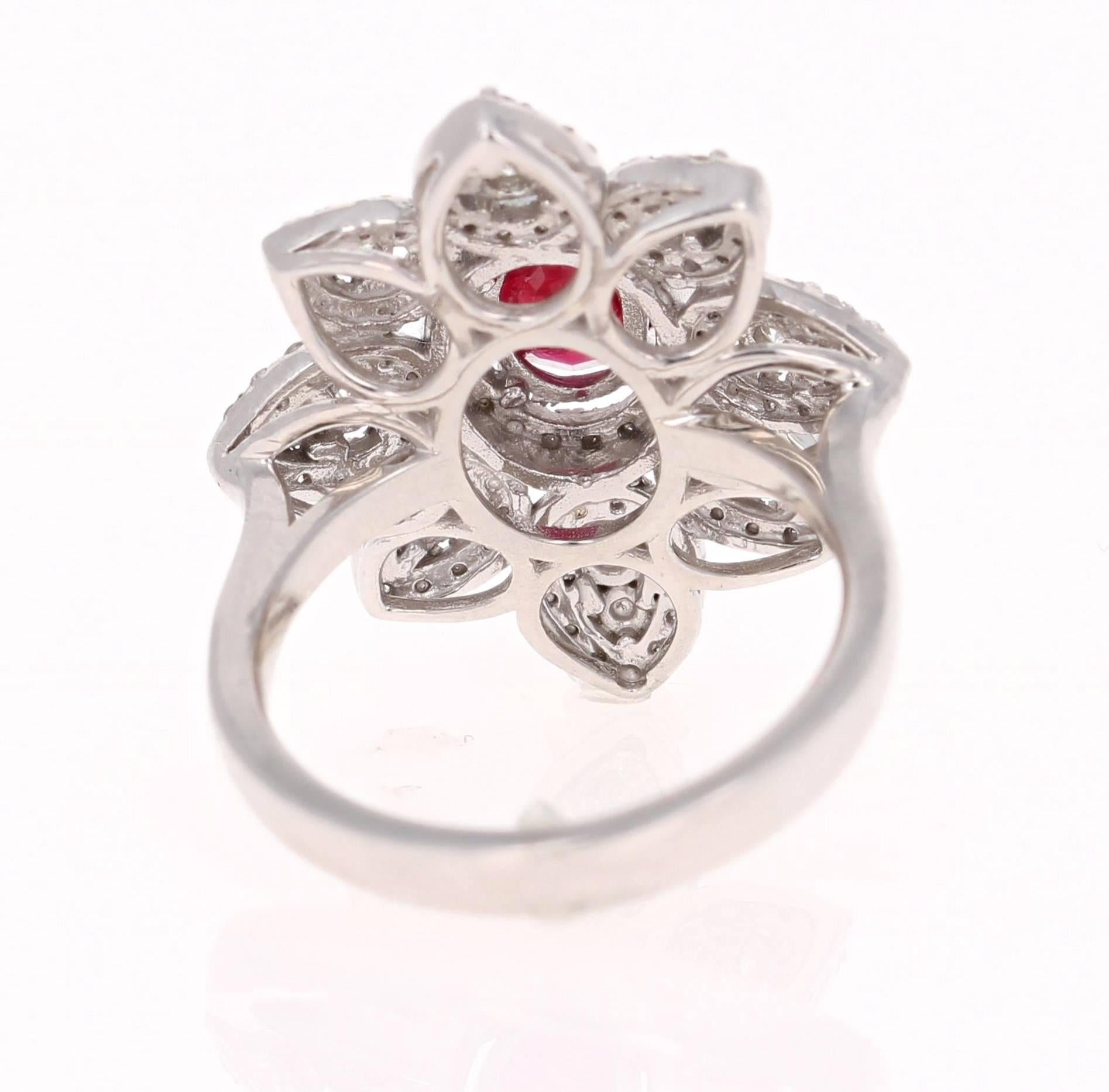Victorian 2.14 Carat Ruby Diamond White Gold Cocktail Ring