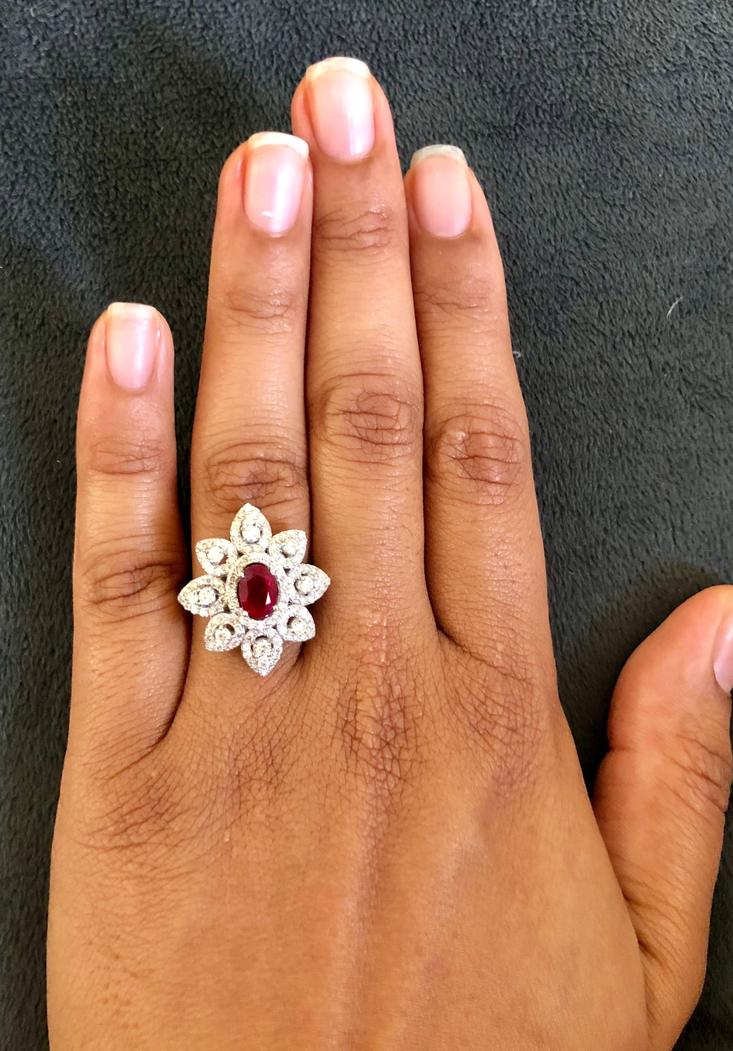 Oval Cut 2.14 Carat Ruby Diamond White Gold Cocktail Ring