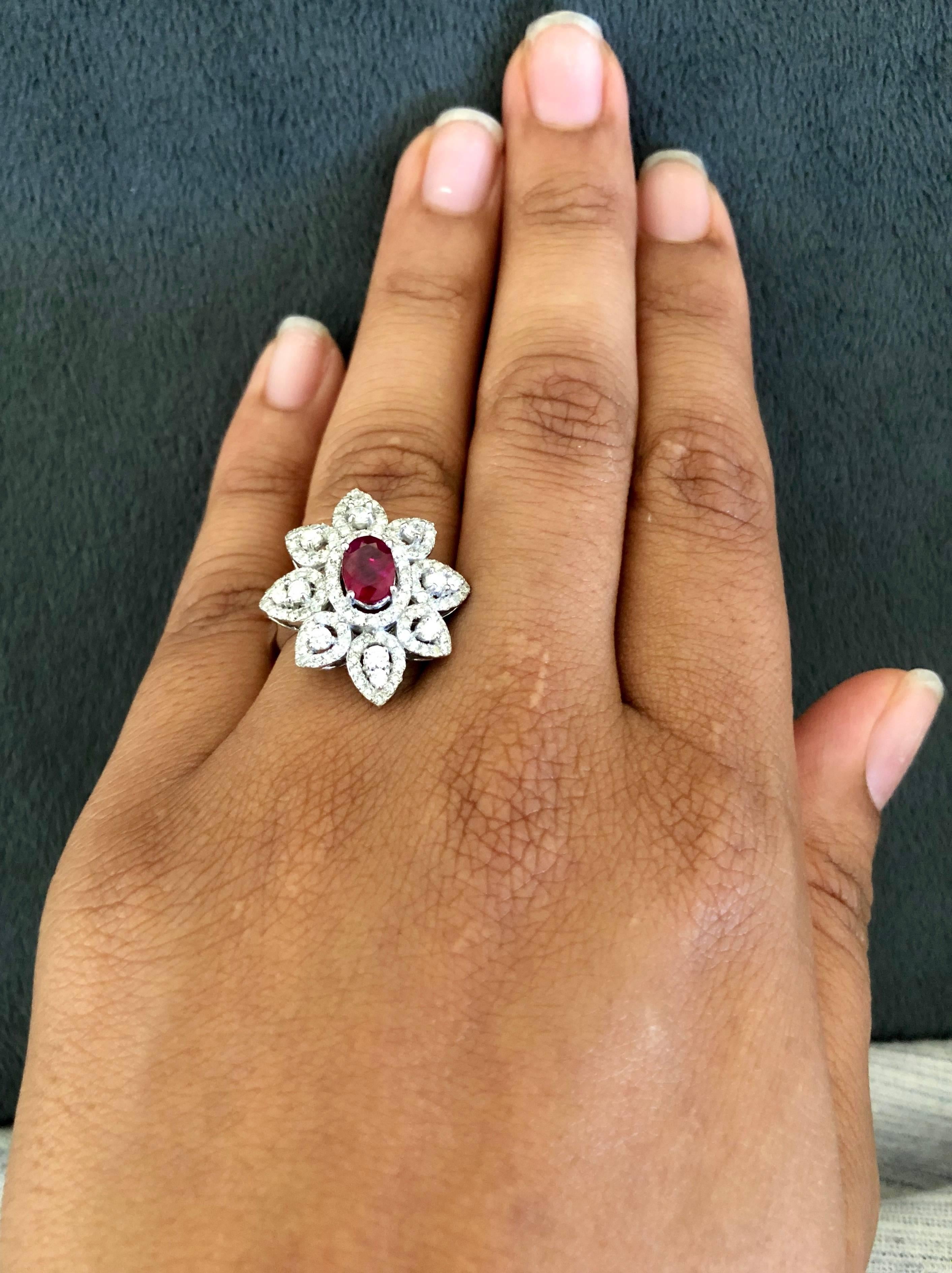 2.14 Carat Ruby Diamond White Gold Cocktail Ring In New Condition In Los Angeles, CA