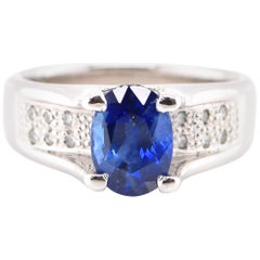 2.14 Carat Sapphire and Diamond Ring Set in Platinum