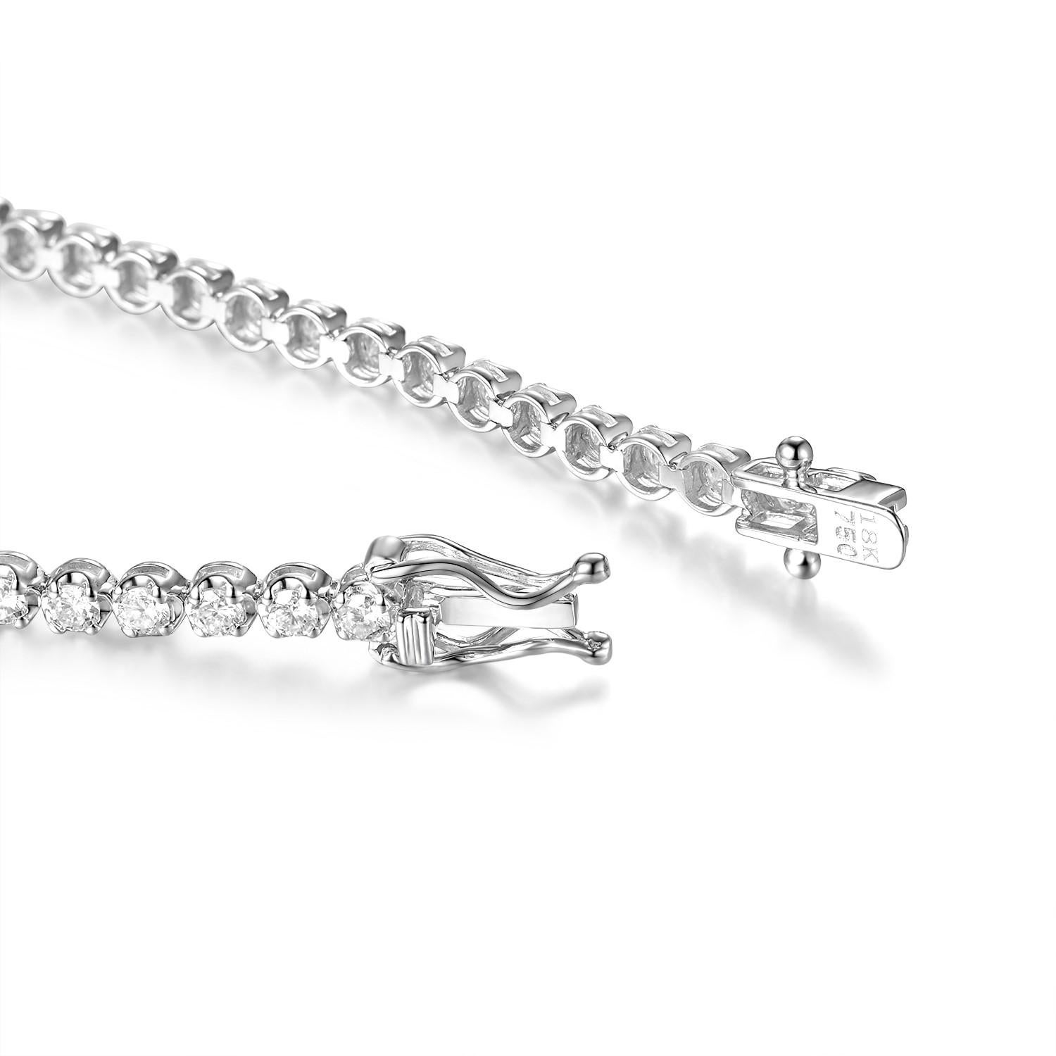 This tennis bracelet feature 2.14 carat of white round diamonds. Each diamond weight 0.035 carat. The diamonds are set in a prong setting in round mounting. Bracelet is set in 18 karat white gold. 

Length 18cm
Complimentary length adjustment
